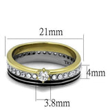 Two-Tone IP Gold (Ion Plating) Stainless Steel Ring with AAA Grade CZ  in Clear
