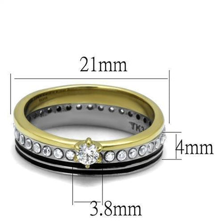 Two-Tone IP Gold (Ion Plating) Stainless Steel Ring with AAA Grade CZ  in Clear