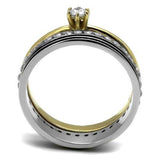 Two-Tone IP Gold (Ion Plating) Stainless Steel Ring with AAA Grade CZ  in Clear