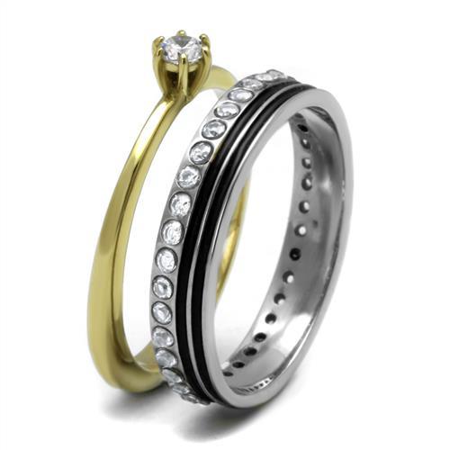 Two-Tone IP Gold (Ion Plating) Stainless Steel Ring with AAA Grade CZ  in Clear