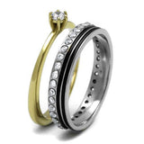Two-Tone IP Gold (Ion Plating) Stainless Steel Ring with AAA Grade CZ  in Clear