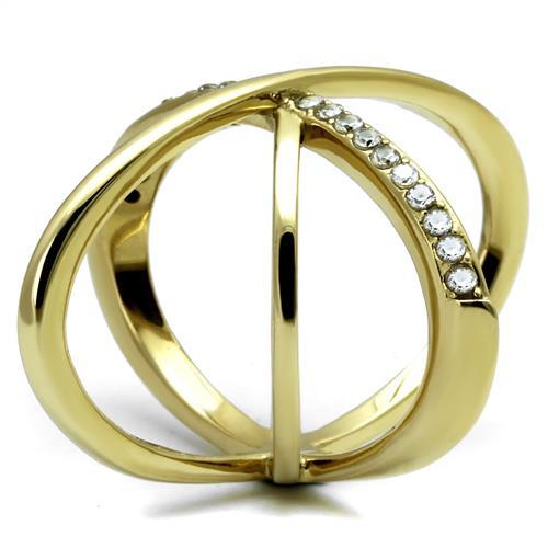 IP Gold(Ion Plating) Stainless Steel Ring with AAA Grade CZ  in Clear