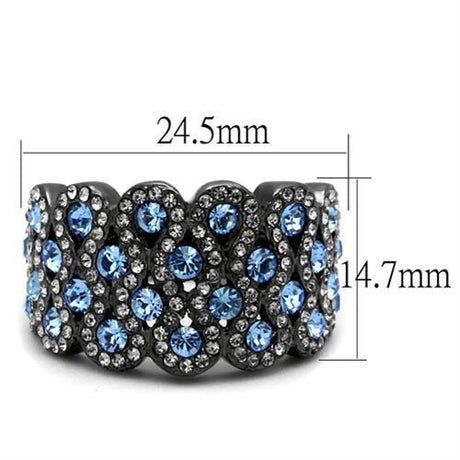 IP Light Black  (IP Gun) Stainless Steel Ring with Top Grade Crystal  in Light Sapphire