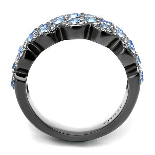 IP Light Black  (IP Gun) Stainless Steel Ring with Top Grade Crystal  in Light Sapphire
