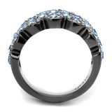 IP Light Black  (IP Gun) Stainless Steel Ring with Top Grade Crystal  in Light Sapphire