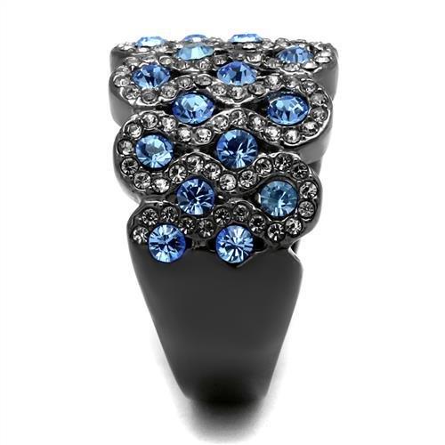 IP Light Black  (IP Gun) Stainless Steel Ring with Top Grade Crystal  in Light Sapphire