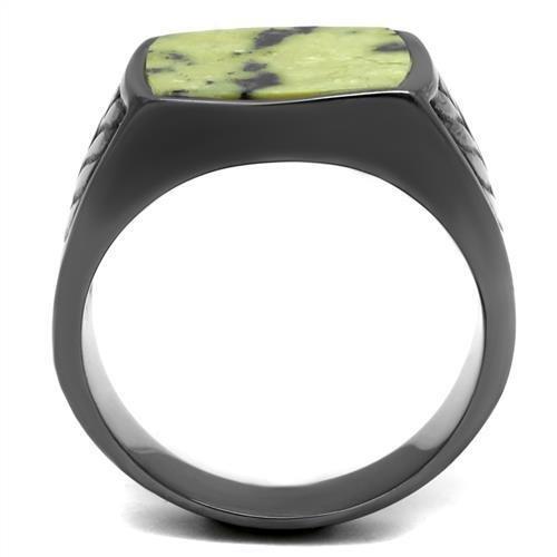 IP Light Black  (IP Gun) Stainless Steel Ring with Semi-Precious Topaz Jade in Topaz