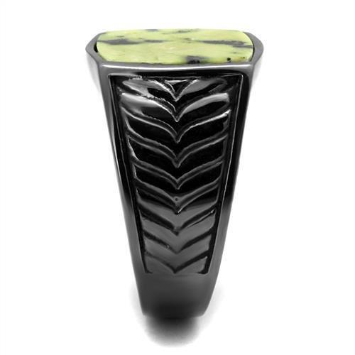 IP Light Black  (IP Gun) Stainless Steel Ring with Semi-Precious Topaz Jade in Topaz
