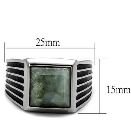 High polished (no plating) Stainless Steel Ring with Synthetic Twinkling in Gray