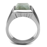 High polished (no plating) Stainless Steel Ring with Synthetic Twinkling in Gray