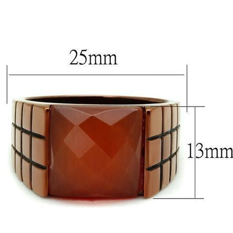 IP Coffee light Stainless Steel Ring with Semi-Precious Cat Eye in Orange