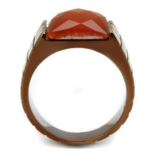 IP Coffee light Stainless Steel Ring with Semi-Precious Cat Eye in Orange