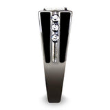 Two-Tone IP Black Stainless Steel Ring with AAA Grade CZ  in Clear