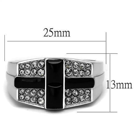 High polished (no plating) Stainless Steel Ring with Semi-Precious Agate in Jet