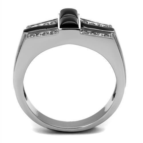 High polished (no plating) Stainless Steel Ring with Semi-Precious Agate in Jet