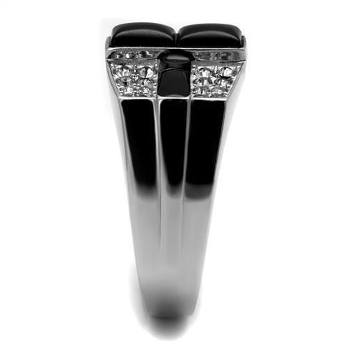 High polished (no plating) Stainless Steel Ring with Semi-Precious Agate in Jet