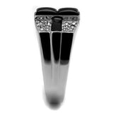 High polished (no plating) Stainless Steel Ring with Semi-Precious Agate in Jet