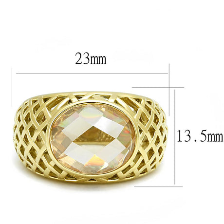 IP Gold(Ion Plating) Stainless Steel Ring with AAA Grade CZ  in Champagne
