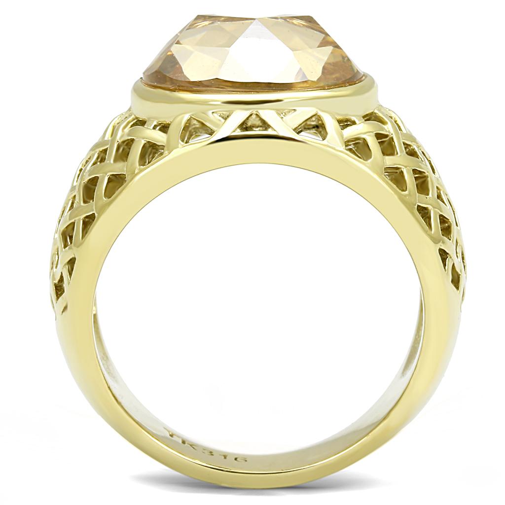 IP Gold(Ion Plating) Stainless Steel Ring with AAA Grade CZ  in Champagne