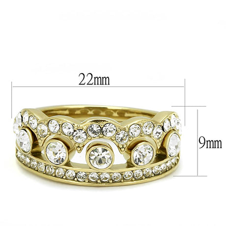 IP Gold(Ion Plating) Stainless Steel Ring with Top Grade Crystal  in Clear