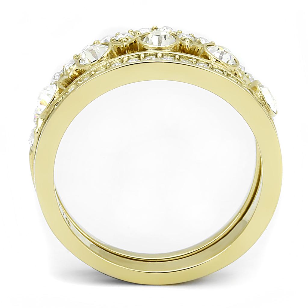 IP Gold(Ion Plating) Stainless Steel Ring with Top Grade Crystal  in Clear