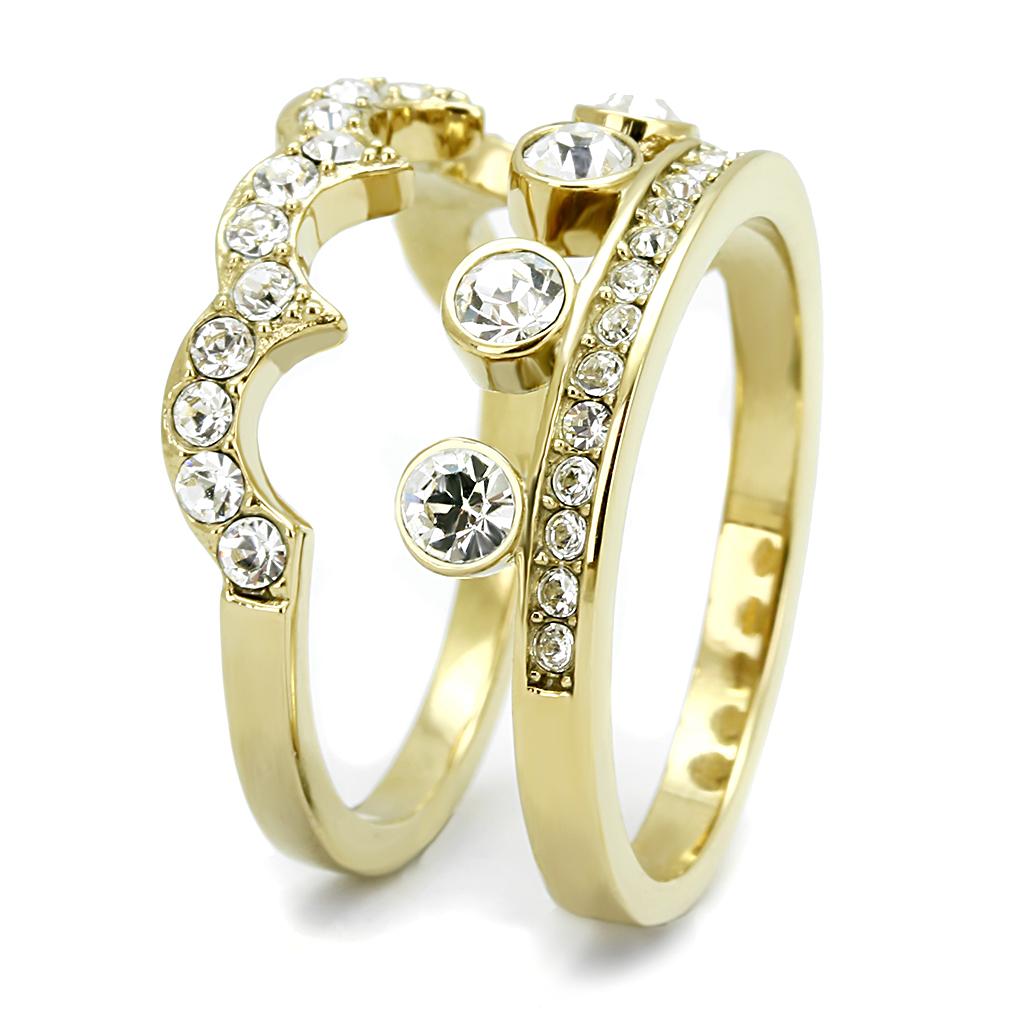 IP Gold(Ion Plating) Stainless Steel Ring with Top Grade Crystal  in Clear