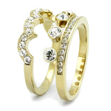 IP Gold(Ion Plating) Stainless Steel Ring with Top Grade Crystal  in Clear