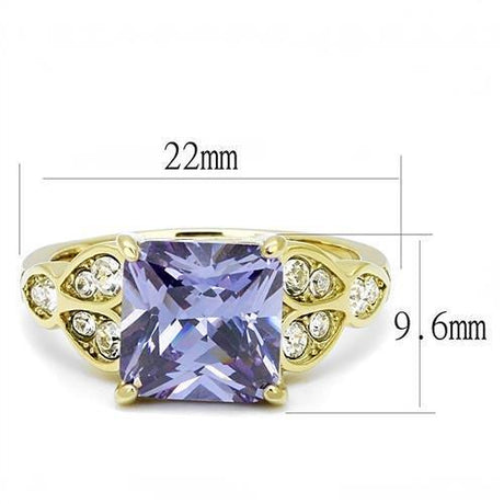 IP Gold(Ion Plating) Stainless Steel Ring with AAA Grade CZ  in Light Amethyst