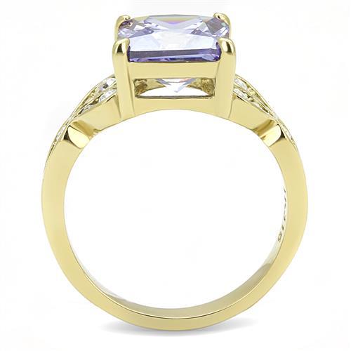 IP Gold(Ion Plating) Stainless Steel Ring with AAA Grade CZ  in Light Amethyst