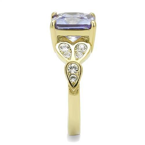 IP Gold(Ion Plating) Stainless Steel Ring with AAA Grade CZ  in Light Amethyst
