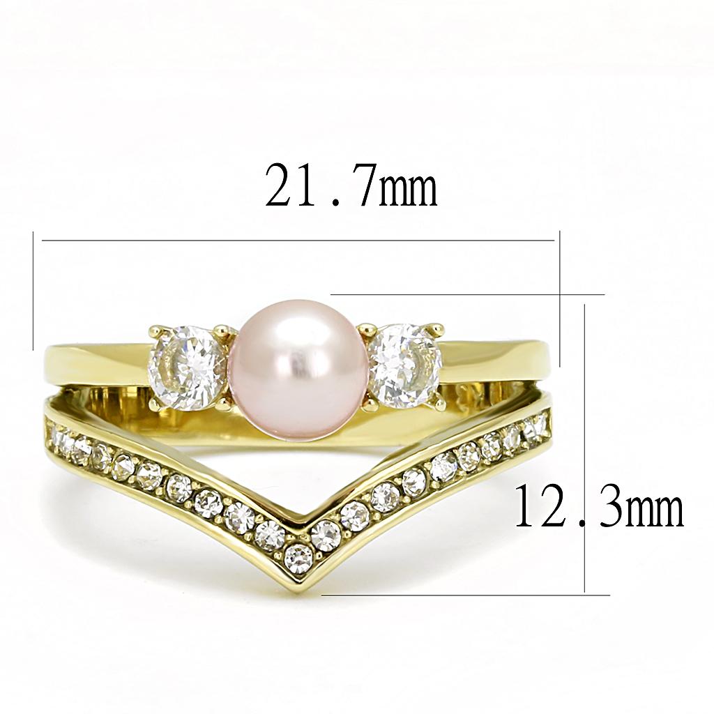 IP Gold(Ion Plating) Stainless Steel Ring with Synthetic Pearl in Rose