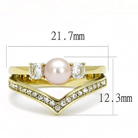 IP Gold(Ion Plating) Stainless Steel Ring with Synthetic Pearl in Rose