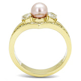 IP Gold(Ion Plating) Stainless Steel Ring with Synthetic Pearl in Rose