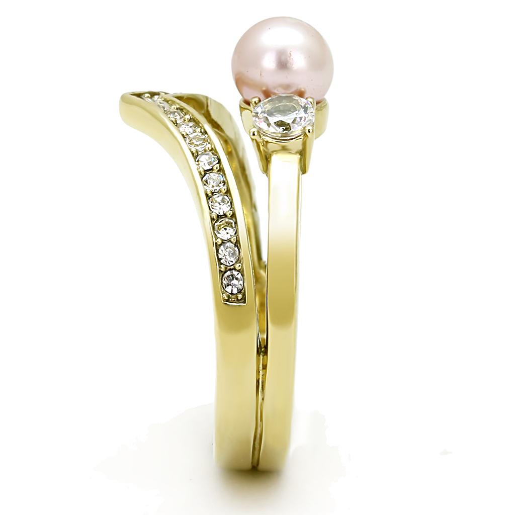 IP Gold(Ion Plating) Stainless Steel Ring with Synthetic Pearl in Rose