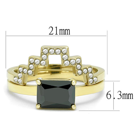 IP Gold(Ion Plating) Stainless Steel Ring with AAA Grade CZ  in Black Diamond