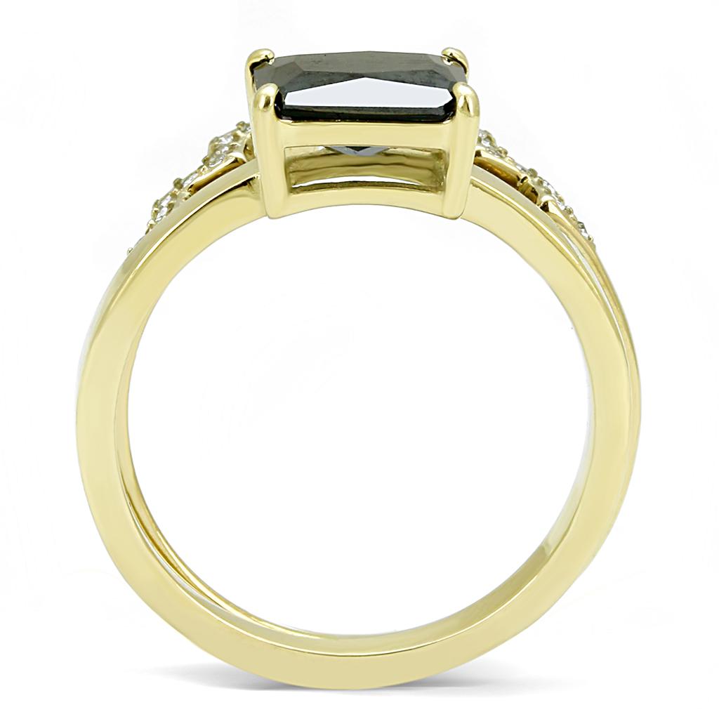 IP Gold(Ion Plating) Stainless Steel Ring with AAA Grade CZ  in Black Diamond
