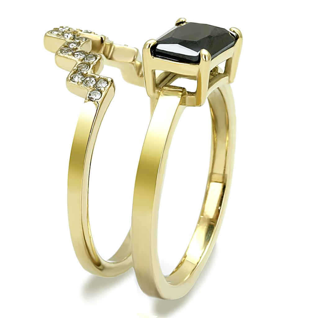 IP Gold(Ion Plating) Stainless Steel Ring with AAA Grade CZ  in Black Diamond