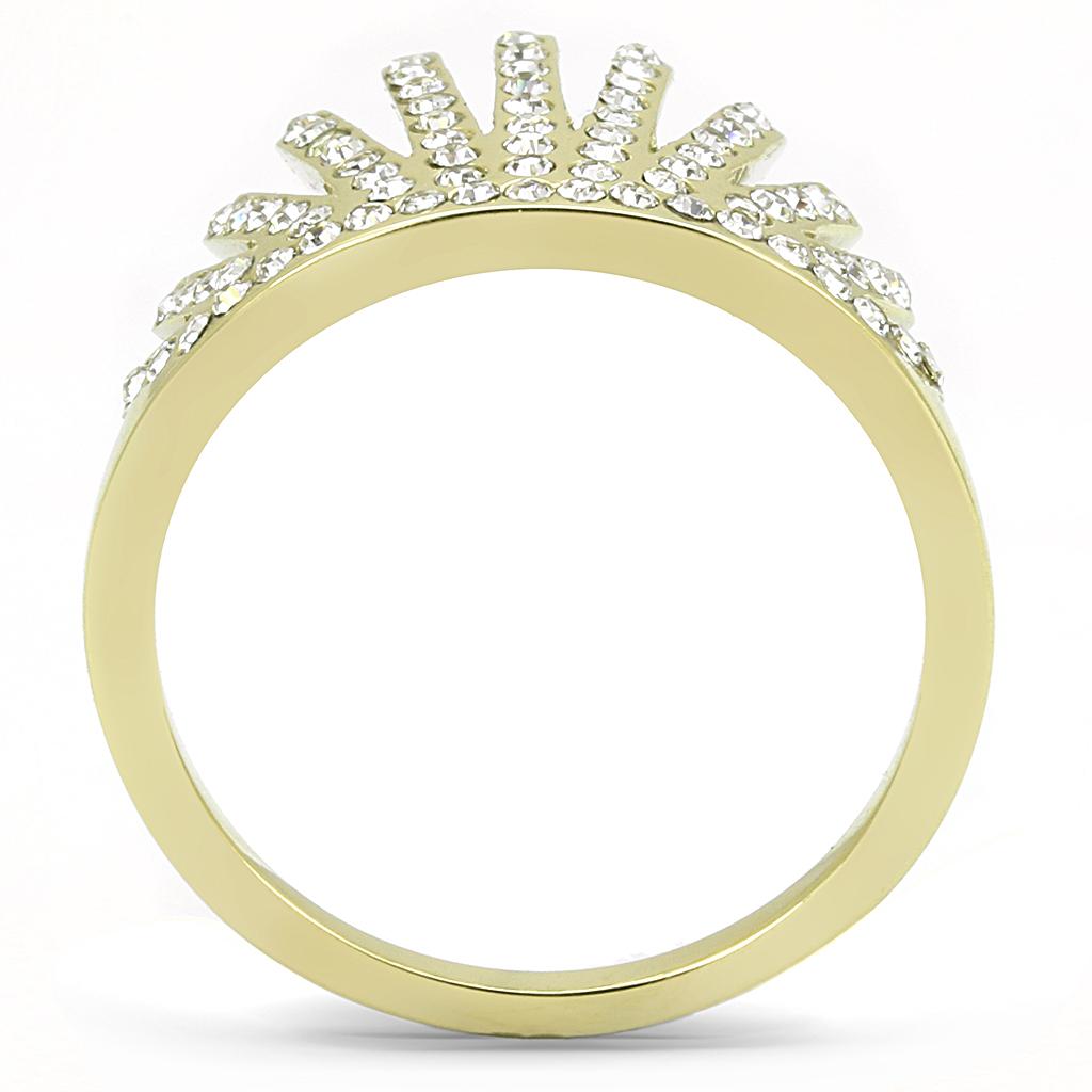 IP Gold(Ion Plating) Stainless Steel Ring with Top Grade Crystal  in Clear