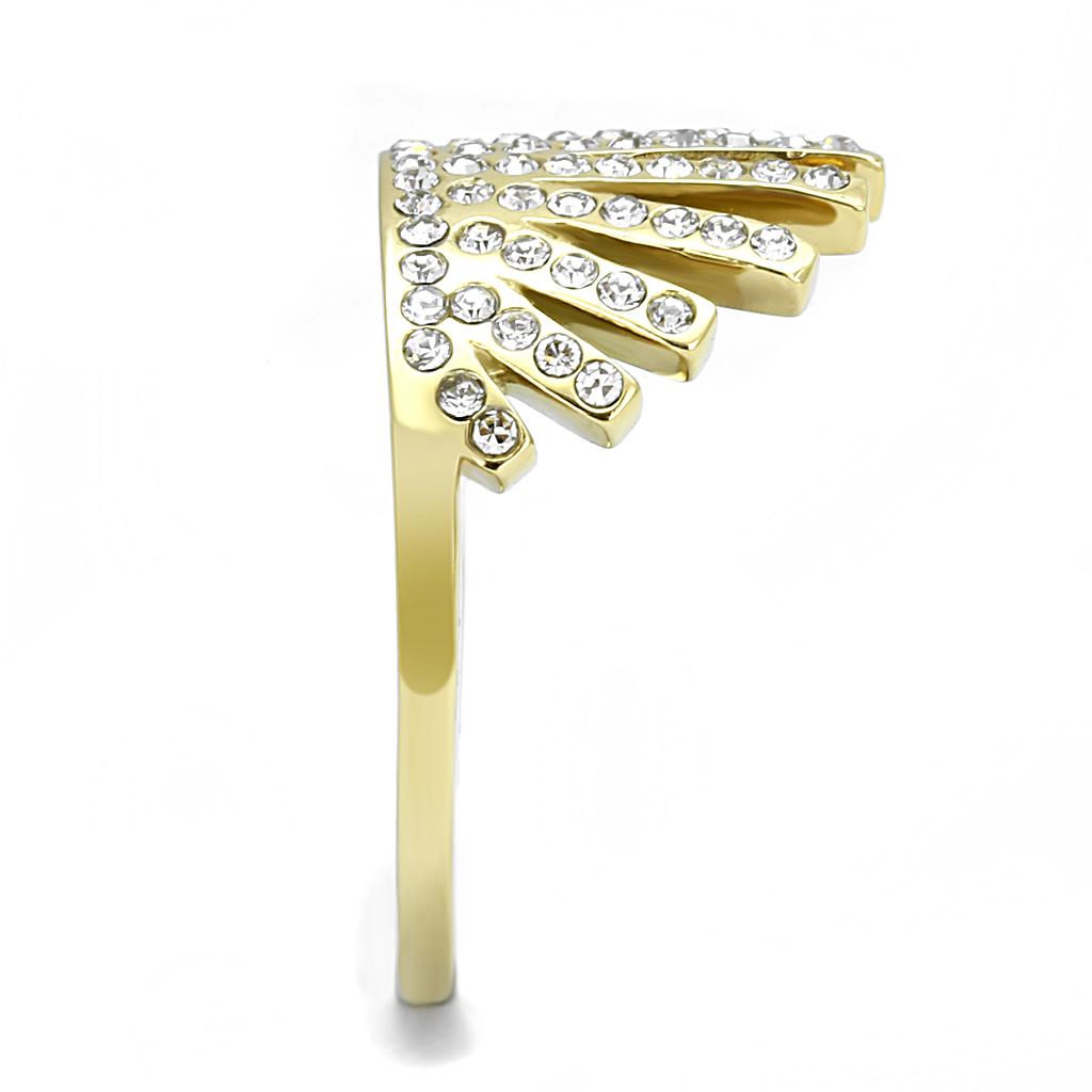 IP Gold(Ion Plating) Stainless Steel Ring with Top Grade Crystal  in Clear