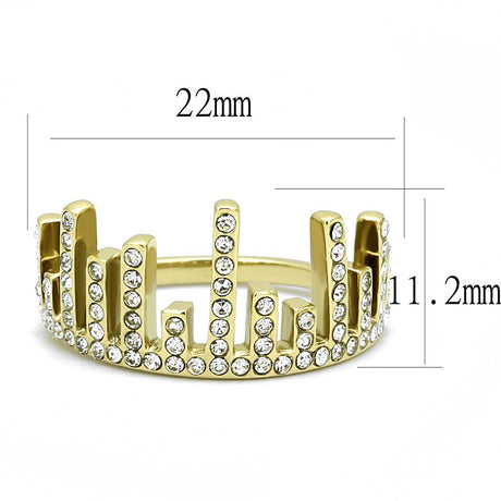 IP Gold(Ion Plating) Stainless Steel Ring with Top Grade Crystal  in Clear