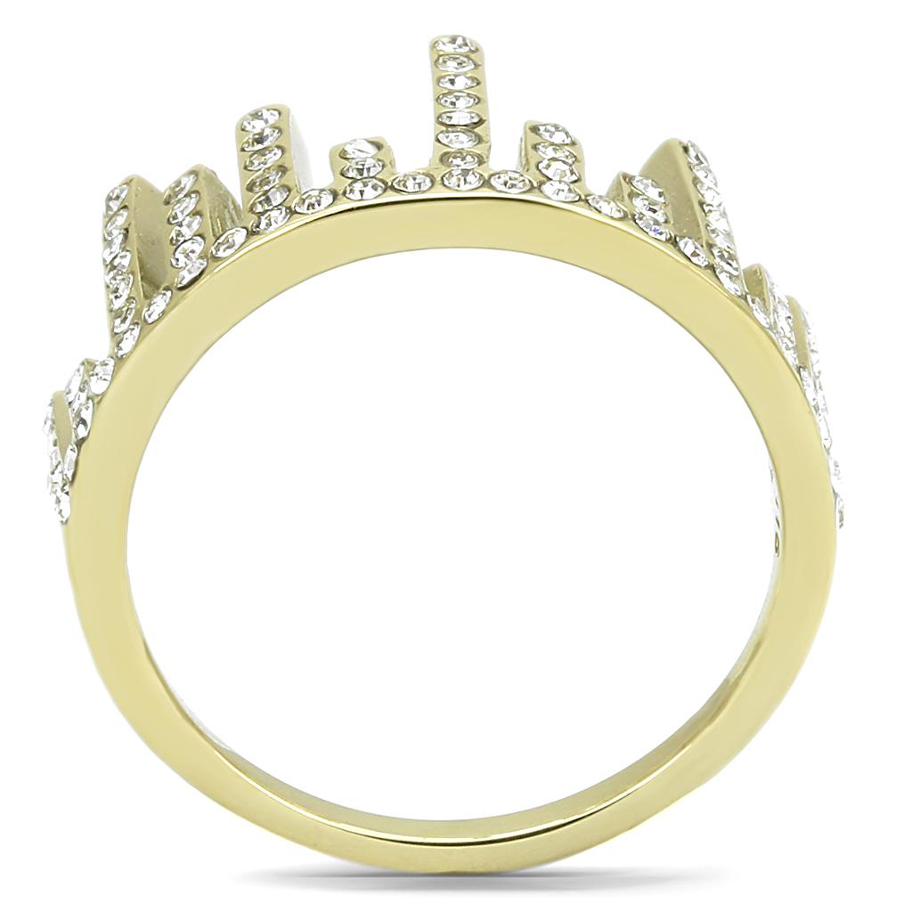IP Gold(Ion Plating) Stainless Steel Ring with Top Grade Crystal  in Clear