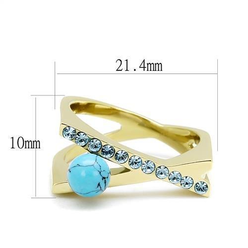 IP Gold(Ion Plating) Stainless Steel Ring with Synthetic Turquoise in Turquoise