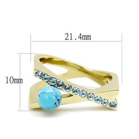 IP Gold(Ion Plating) Stainless Steel Ring with Synthetic Turquoise in Turquoise
