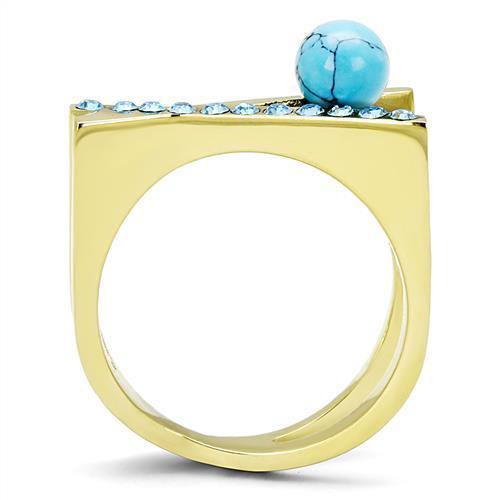 IP Gold(Ion Plating) Stainless Steel Ring with Synthetic Turquoise in Turquoise