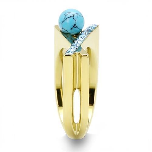 IP Gold(Ion Plating) Stainless Steel Ring with Synthetic Turquoise in Turquoise