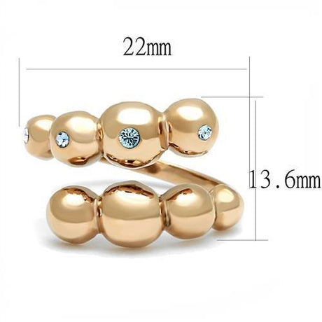 IP Rose Gold(Ion Plating) Stainless Steel Ring with Top Grade Crystal  in Sea Blue