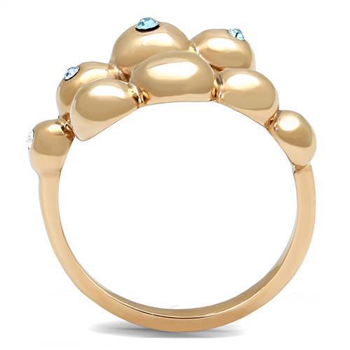 IP Rose Gold(Ion Plating) Stainless Steel Ring with Top Grade Crystal  in Sea Blue