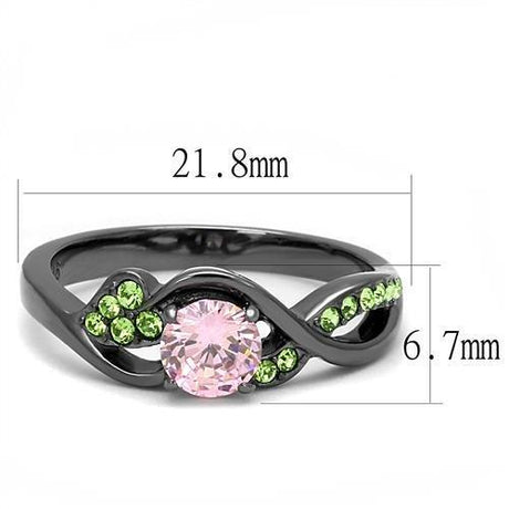 IP Light Black  (IP Gun) Stainless Steel Ring with AAA Grade CZ  in Rose