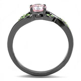 IP Light Black  (IP Gun) Stainless Steel Ring with AAA Grade CZ  in Rose