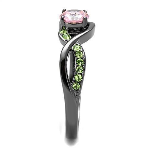 IP Light Black  (IP Gun) Stainless Steel Ring with AAA Grade CZ  in Rose